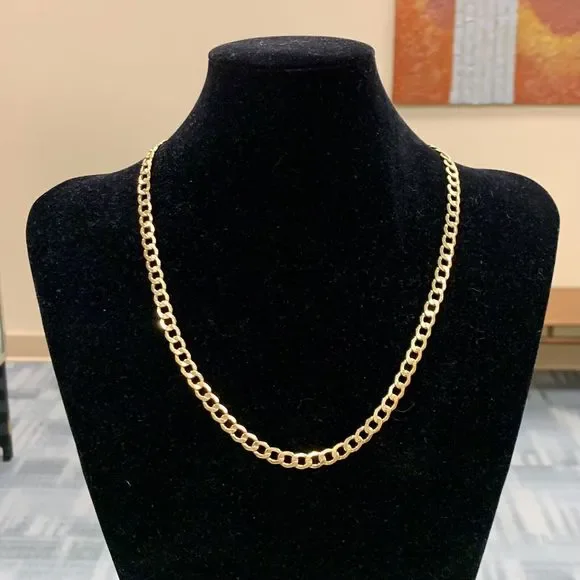 Italian Designer RL 10k Yellow Gold Cuban Curb Link 22" Chain Necklace